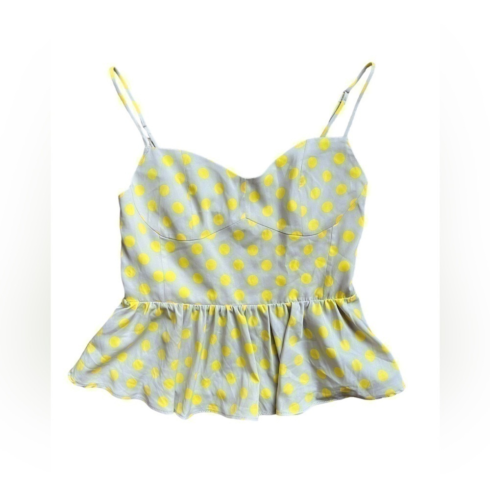 ZARA WOMAN BEIGE With YELLOW POLKA-DOT V-NECK CROP TOP 3067/035/050 size small - Picture 2 of 9